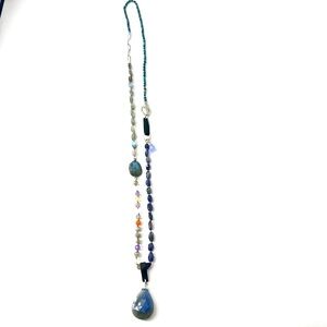 Long Multicolored Knotted Artisan Necklace, Labradorite Pendant
